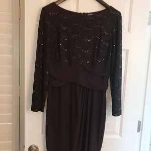 Chaps Black Evening / Cocktail  Dress Sz 16, Sequined Top and Sleeves Polyester